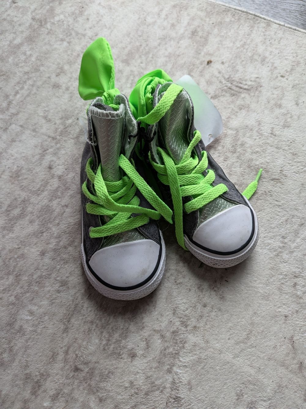 Kids High-Top Sneakers in Neon Green and Gray - Youth Casual Shoes